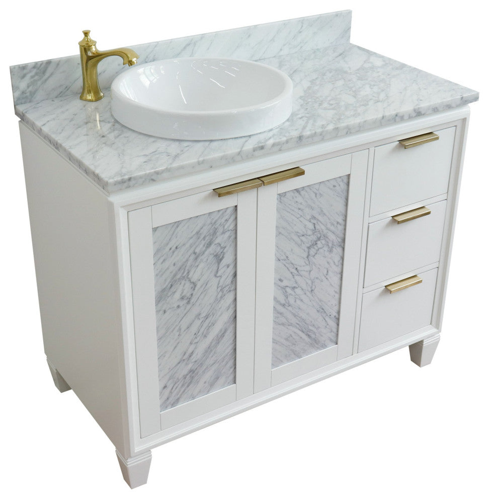 43" Single Vanity, White Finish With White Carrara