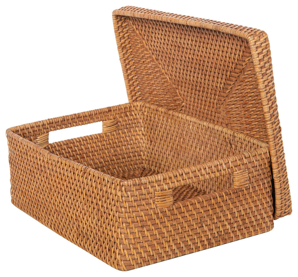 Loma Rattan Storage Box and Shelf Storage Basket, Honey-Brown