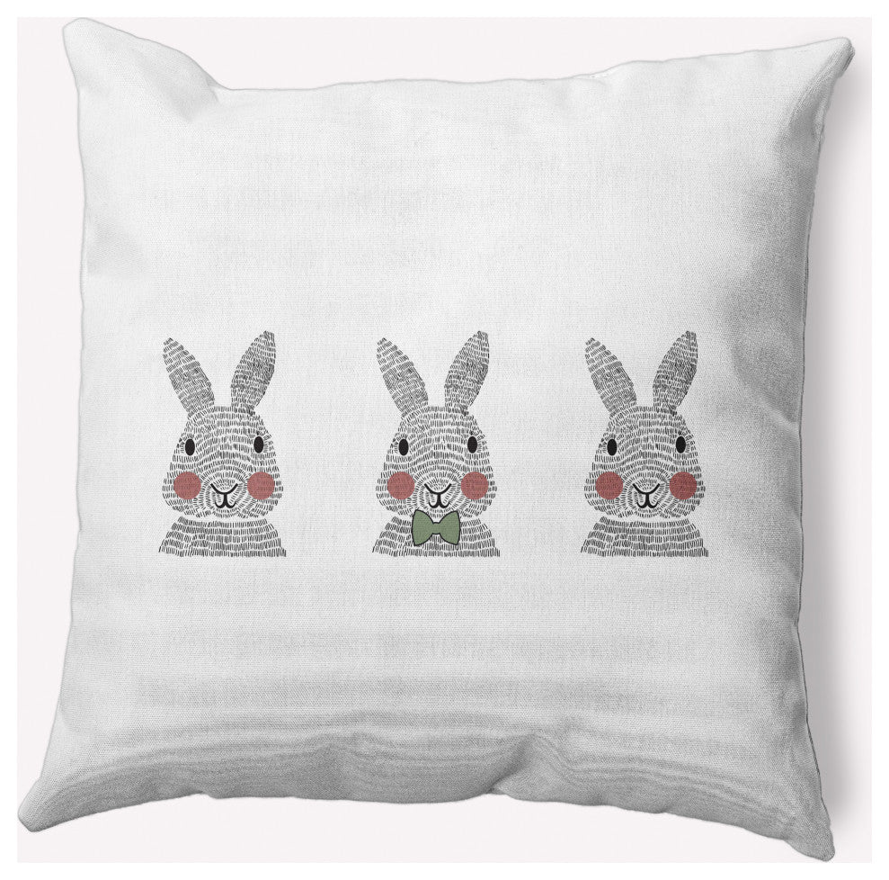 Bunny Triplets Easter Decorative Throw Pillow, Laurel Tree Green, 26x26"