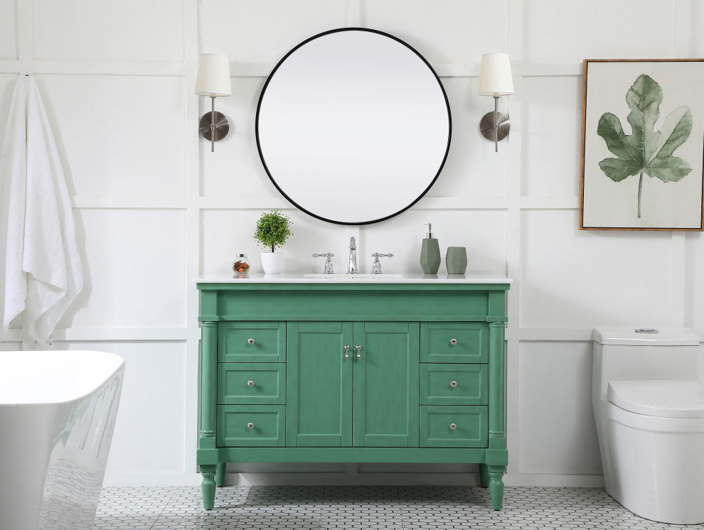 48" Single Bathroom Vanity, Vintage Mint With Ivory White Engineered Marble
