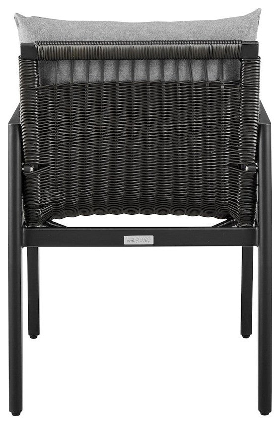 Outdoor Patio Dining Chairs with Arms in Aluminum with Gray Cushions - Set of 2