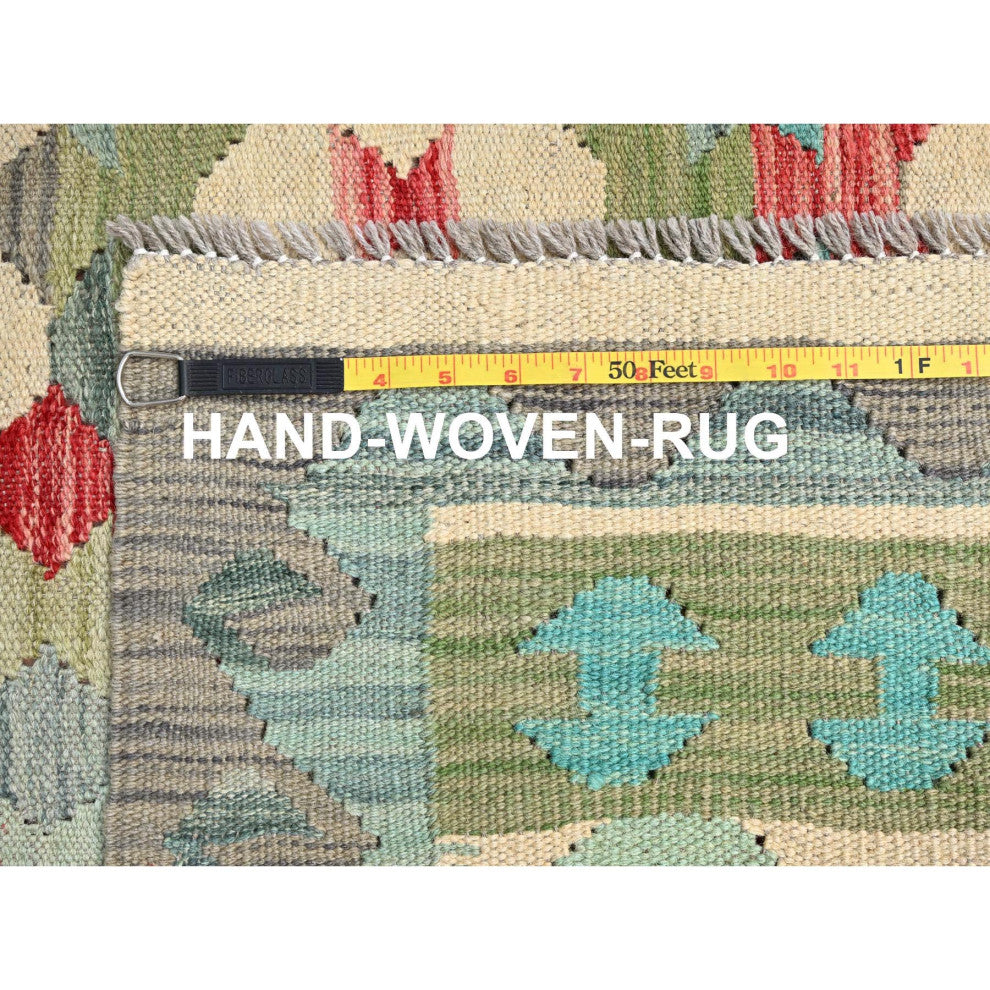 Colorful, Extra Soft Wool, Hand Woven, Flat Weave, Afghan Kilim Rug, 6'7"x9'9"