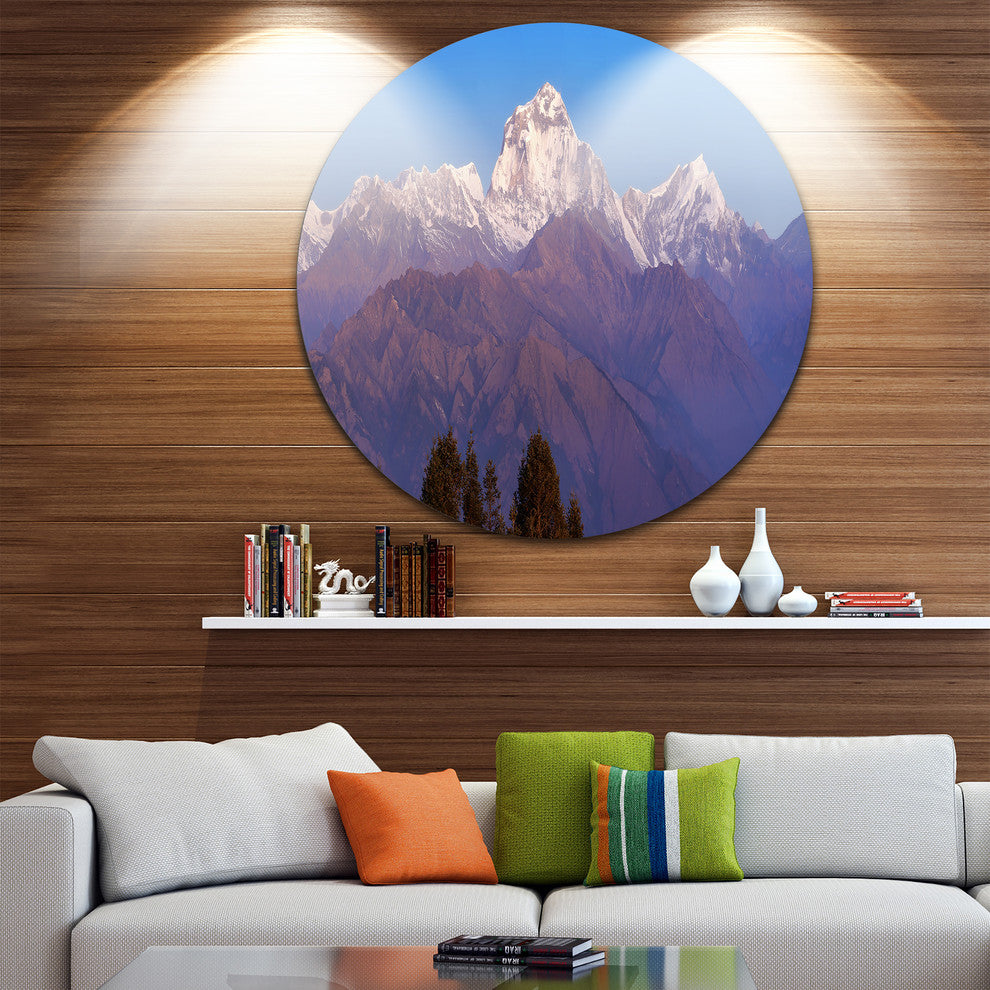 Snowy Dhaulagiri Peaks Himalayas, Landscape Disc Metal Artwork, 11"