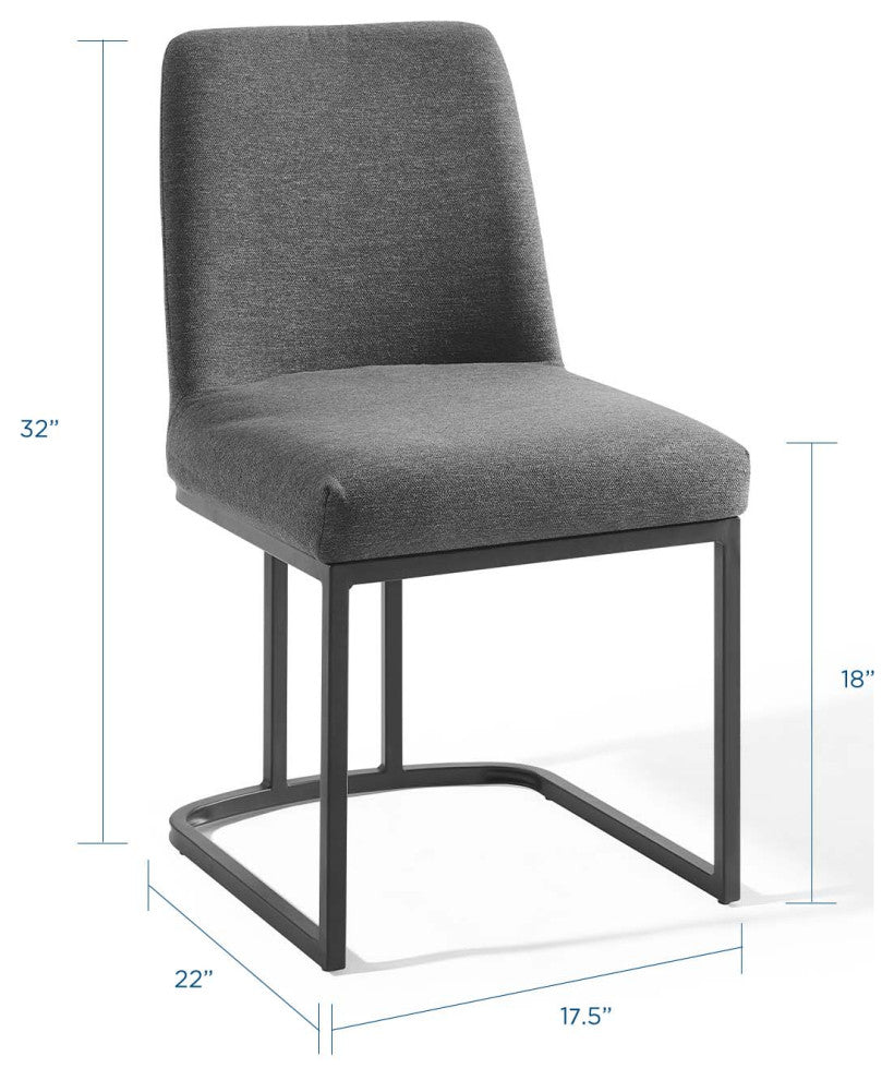 Side Dining Chair, Fabric, Metal, Black Gray, Modern, Bistro Restaurant