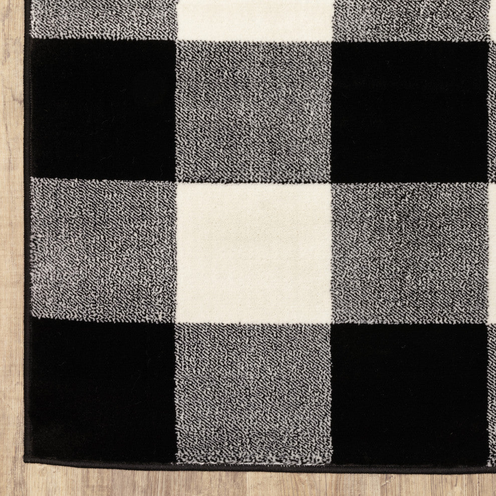 Garson Geometric Squares Area Rug, Black, 6'7"x9'2"