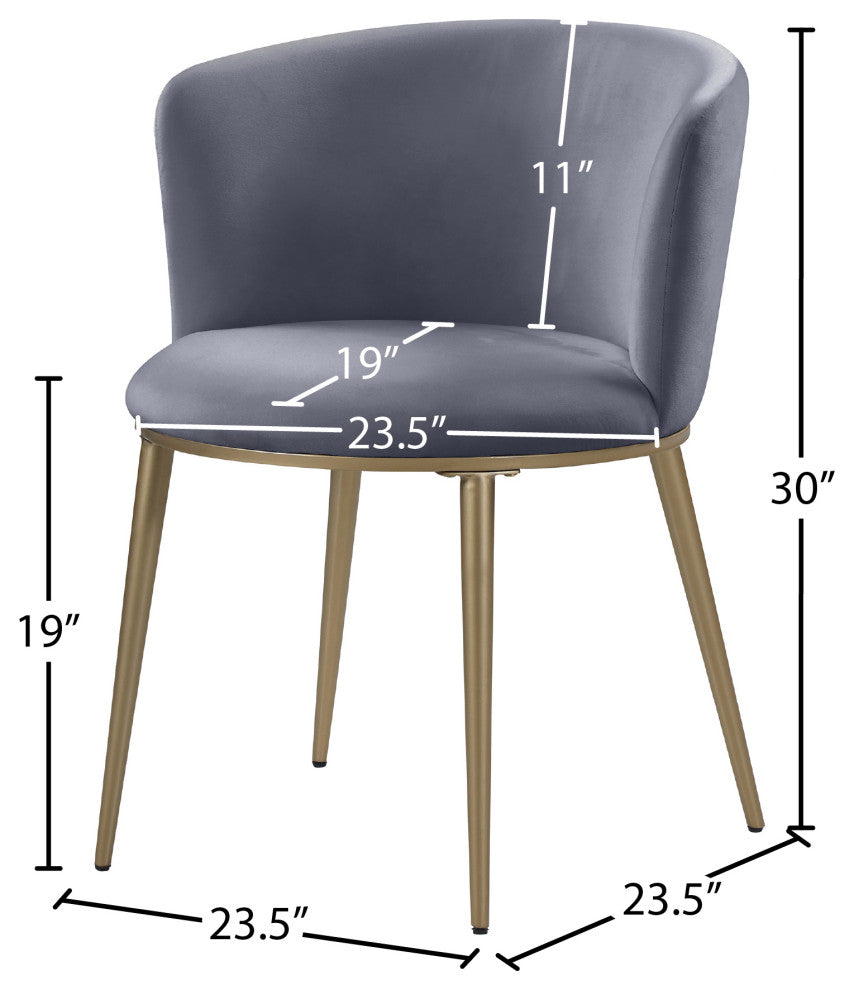 Skylar Dining Chair, Set of 2, Gray Velvet, Brushed Gold Iron Legs