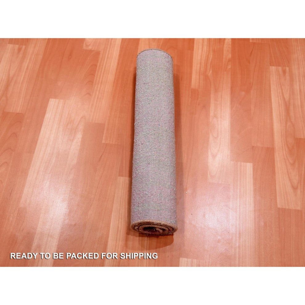 Hand Knotted Pink Vertical Ombre Design Natural Wool Oriental Rug, 4'1" x 6'2"