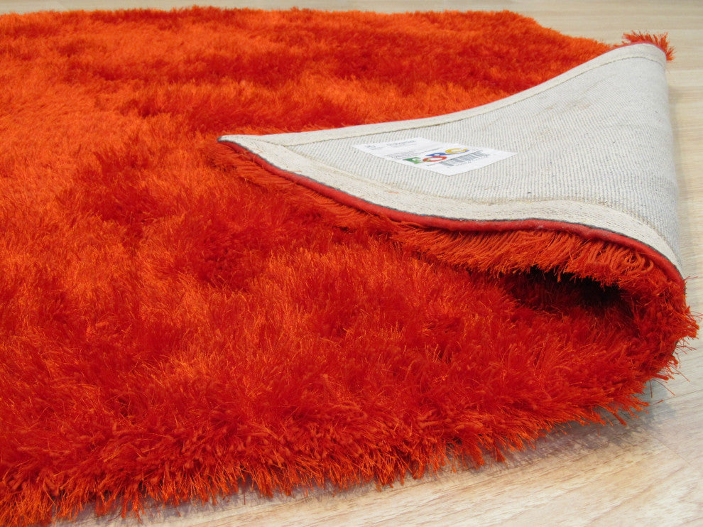 Handmade Polyester Orange Contemporary Solid London Shag Rug, 7'9 X 9'9