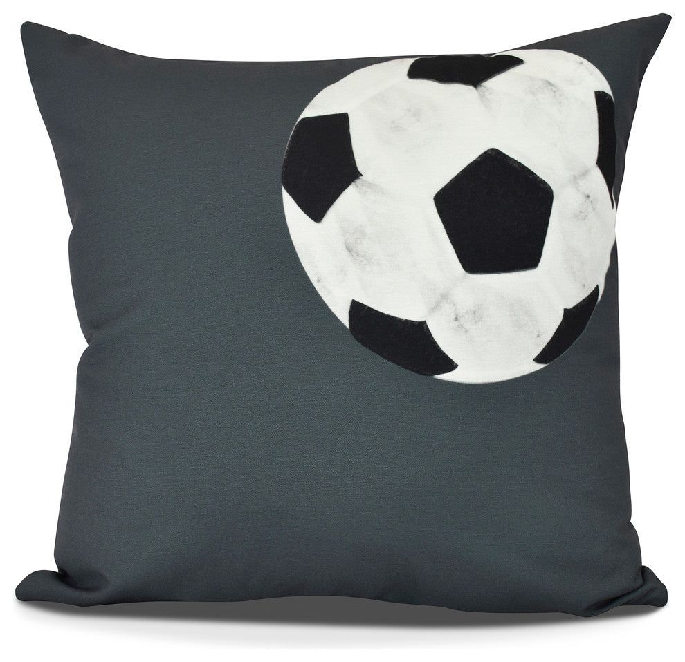 Soccer Ball, Geometric Print Pillow, Black, 16" x 16"