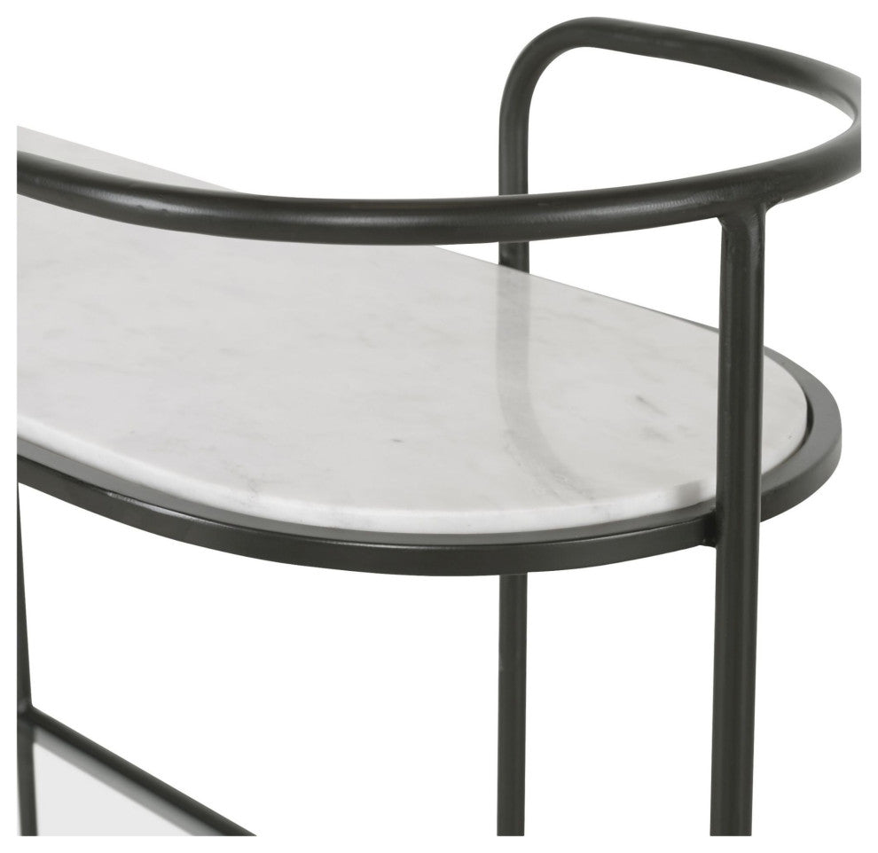 Uttermost 25174 Trolley Bar 14"W Marble Top and Iron - Satin Black / White