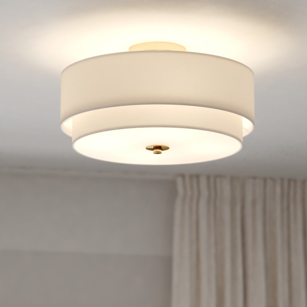 Burnaby Mid-Century Drum Semi Flush Ceiling Light, Matte Brass, 16"Wx9"Hx16"D