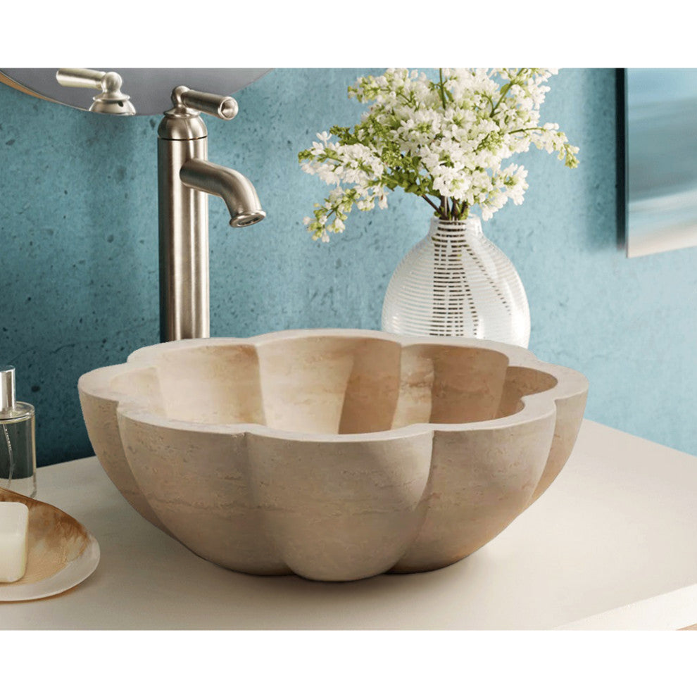 Natural Stone Pumpkin Light Travertine Vessel Sink (D)16" (H)6"