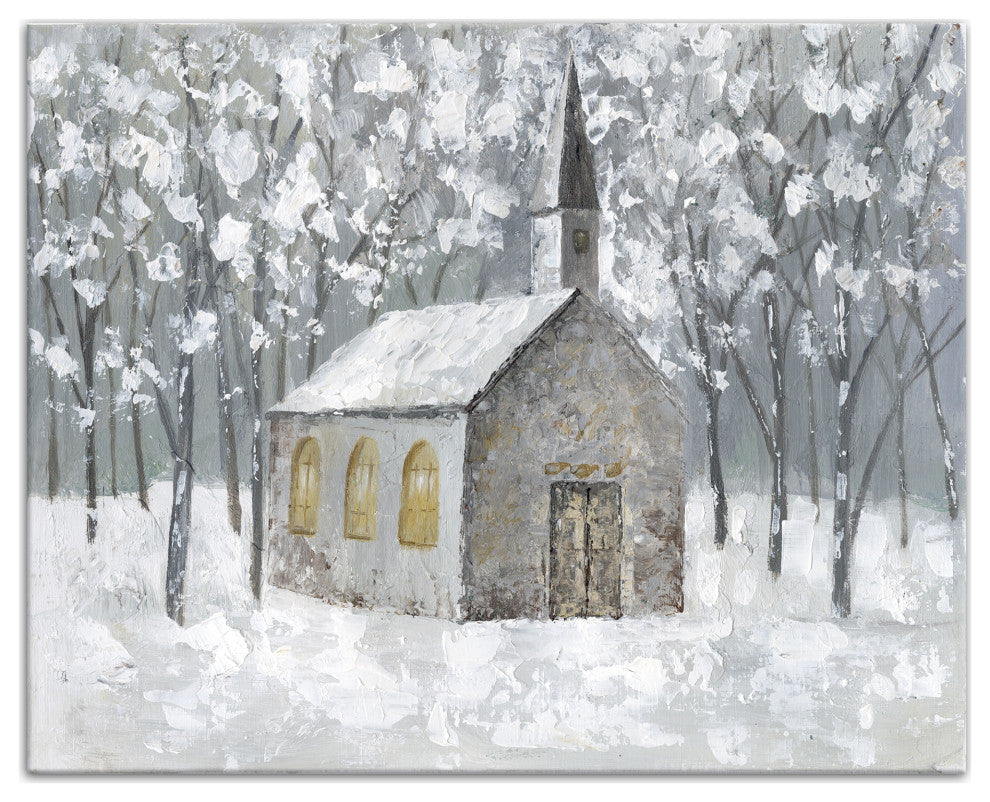 Church, Snowy Forest 20x16 Canvas Wall Art