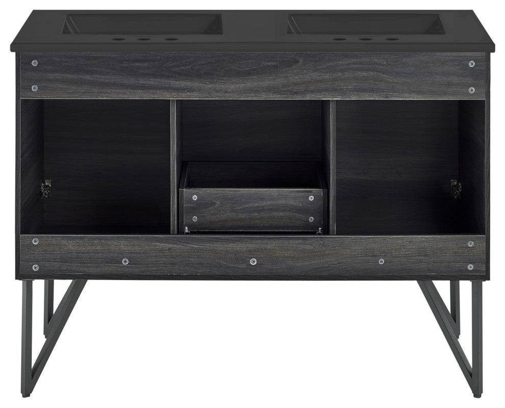 Annecy 48" Black Walnut, Bathroom Vanity With Black, 3-Hole Sink Top