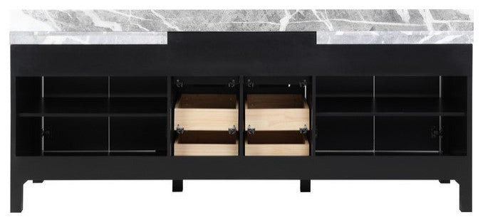 Zilara 84" Black and Grey Double Vanity, Castle Grey Marble Tops