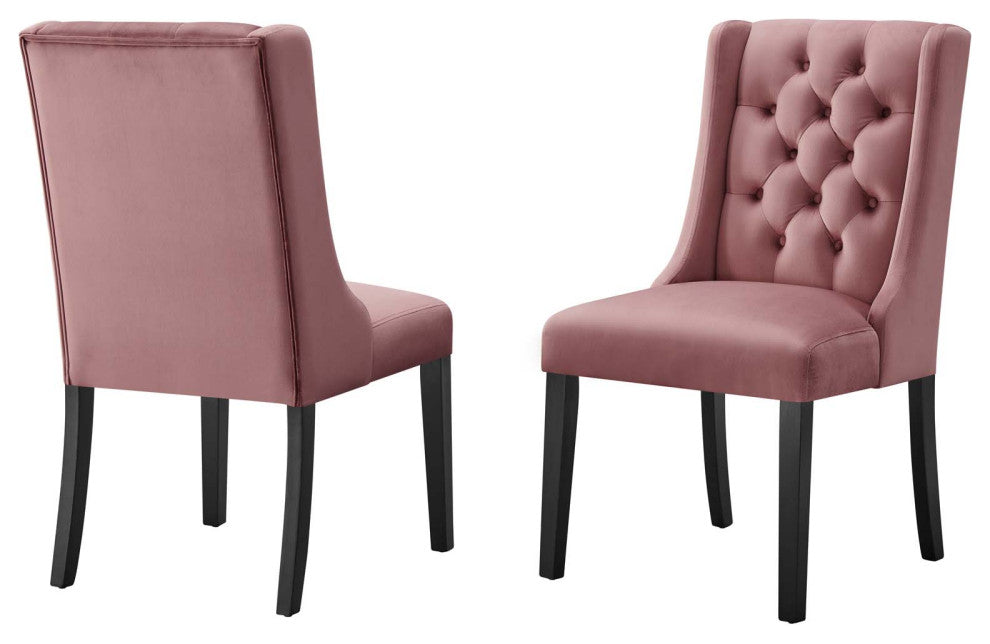 Side Dining Chair, Set of 2, Pink, Velvet, Modern, Cafe Bistro Hospitality