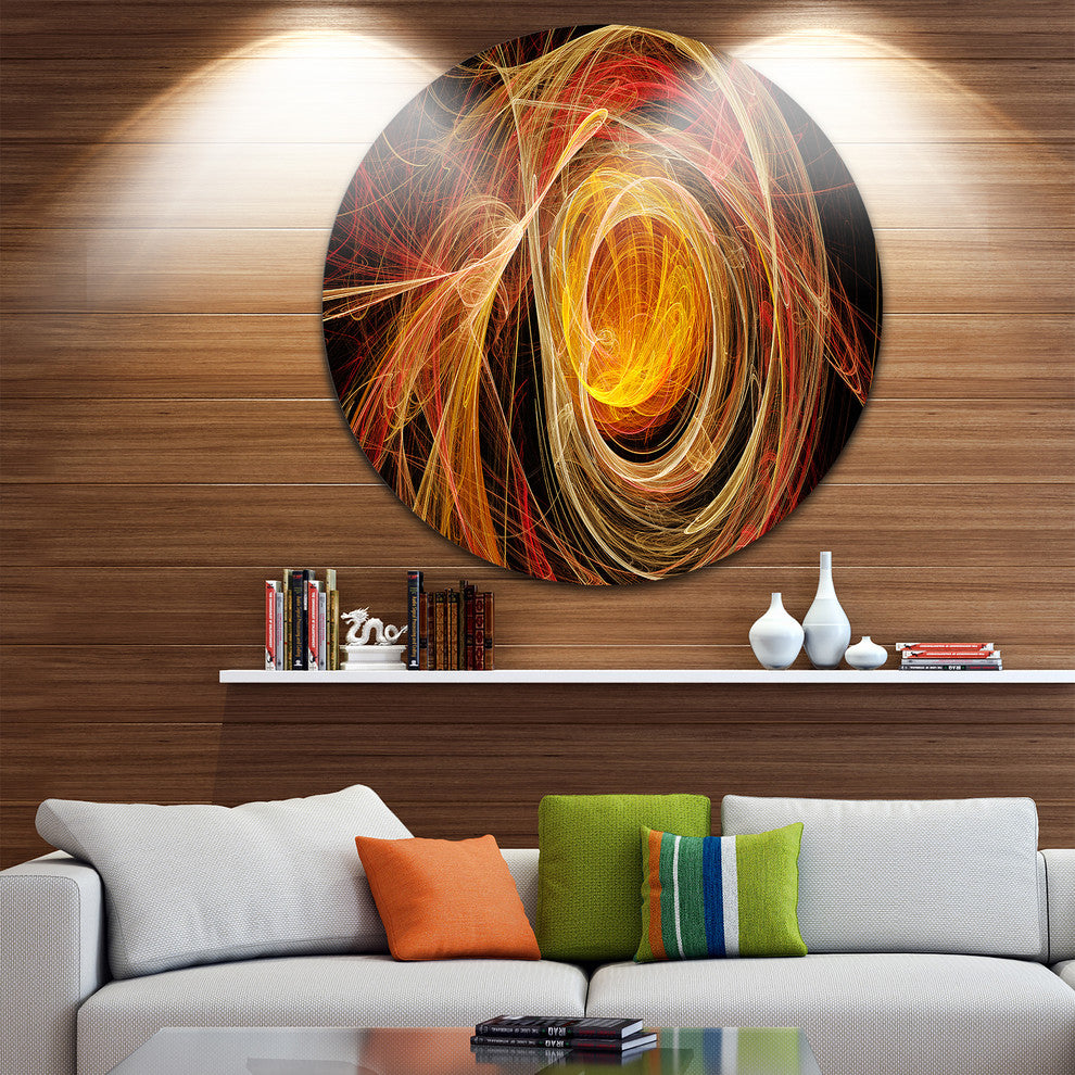 Orange Ball Of Yarn, Abstract Digital Art Disc Metal Artwork, 23"