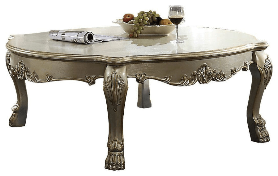 54" Gold And Bone Solid And Manufactured Wood Coffee Table