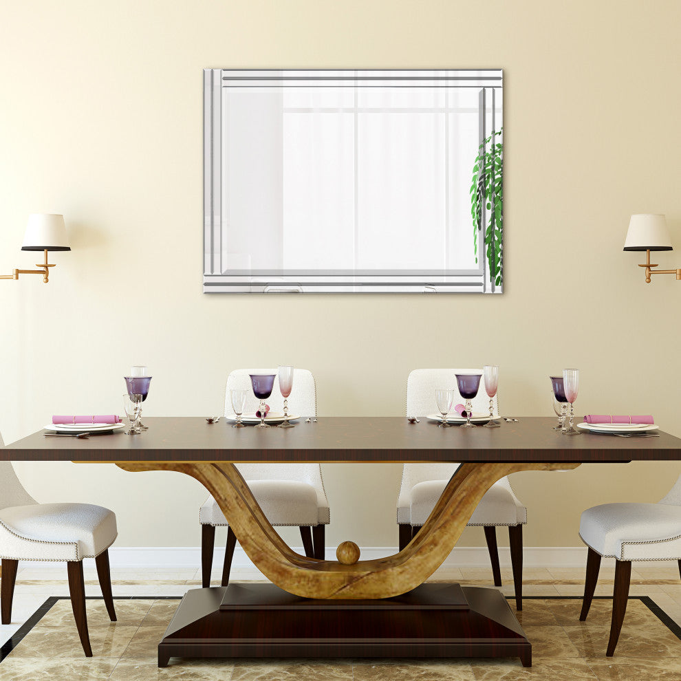 Stepped Beveled Rectangle Wall Mirror, Solid Wood Frame, 1" Center Mirror, 30" X 40"
