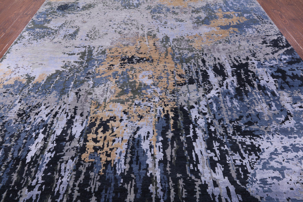 10' 0" X 14' 0" Abstract Wool & Silk Handmade Rug - Q14862