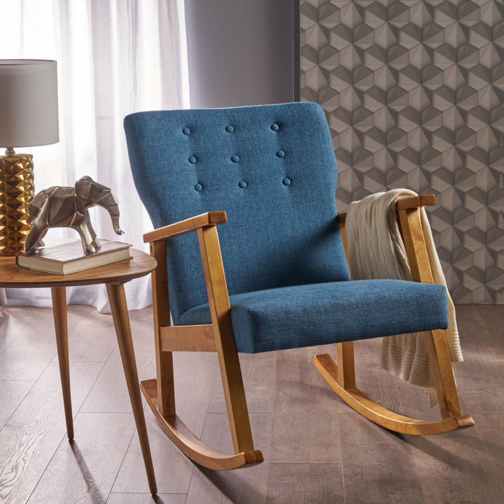 GDF Studio Hank Mid Century Modern Fabric Rocking Chair, Muted Blue