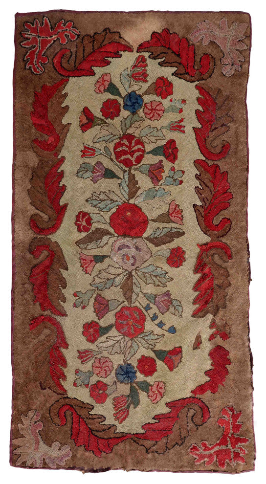 Handmade Antique American Hooked Rug 2.8'x5.5', 86cmx170cm, 1880s