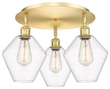 Cindyrella-3 Light 20" Flush Mount-Satin Gold, Clear Glass Shade