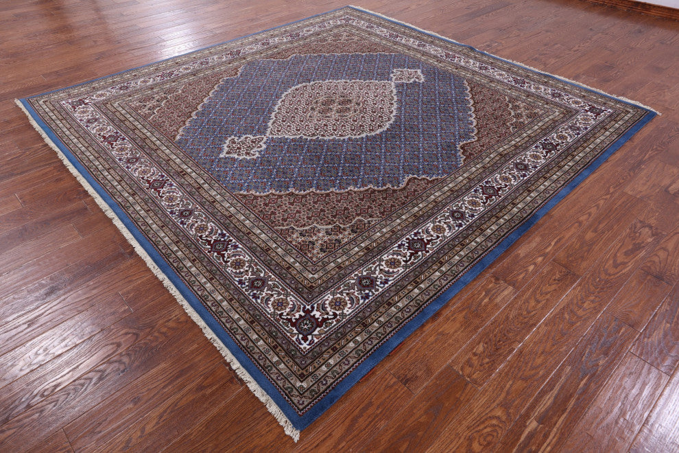 9' Square Persian Tabriz Wool & Silk Hand Knotted Rug - Q13012