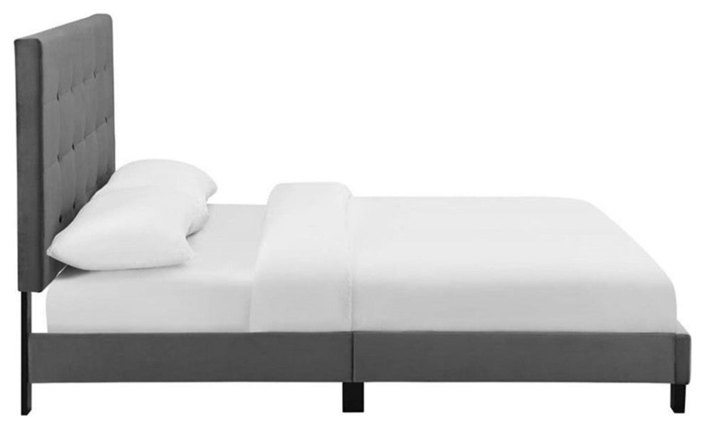 Modway Melanie Queen Tufted Button Performance Velvet Platform Bed in Gray