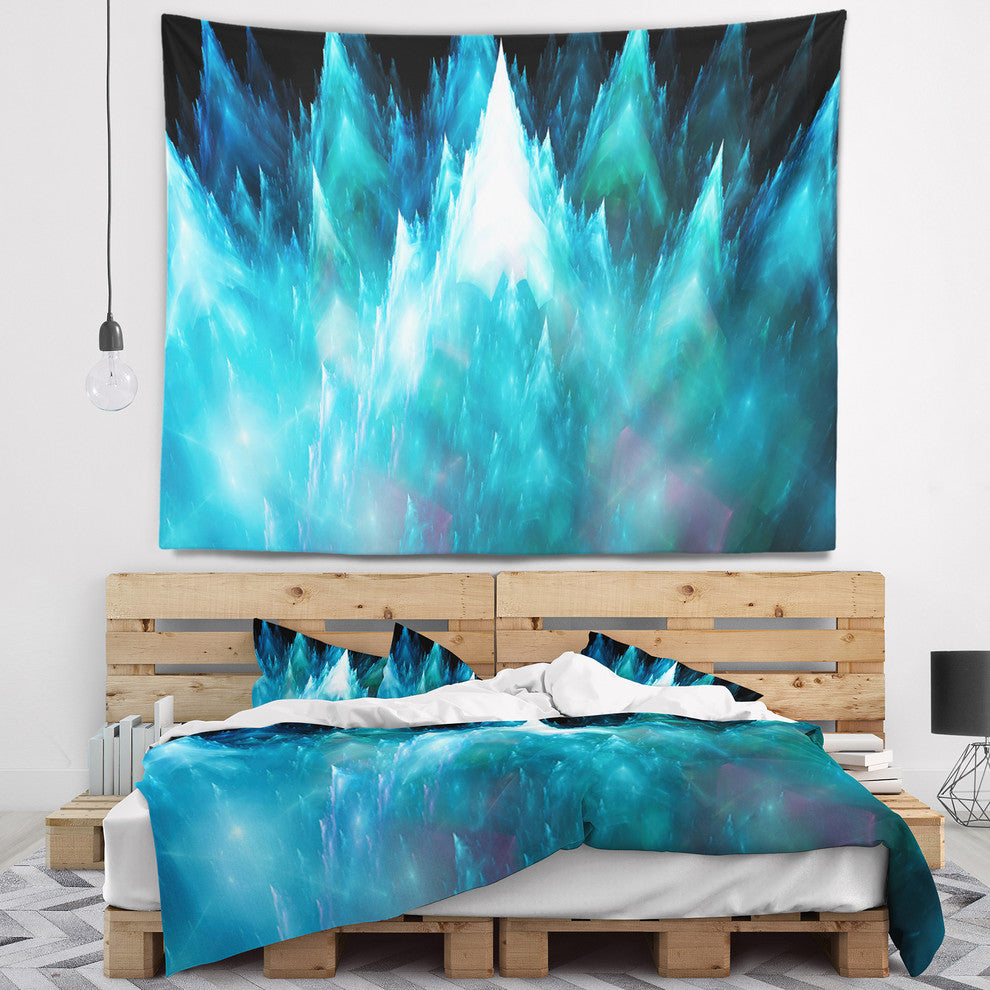 Blue Fractal Crystals Design Abstract Wall Tapestry, 92"x78"