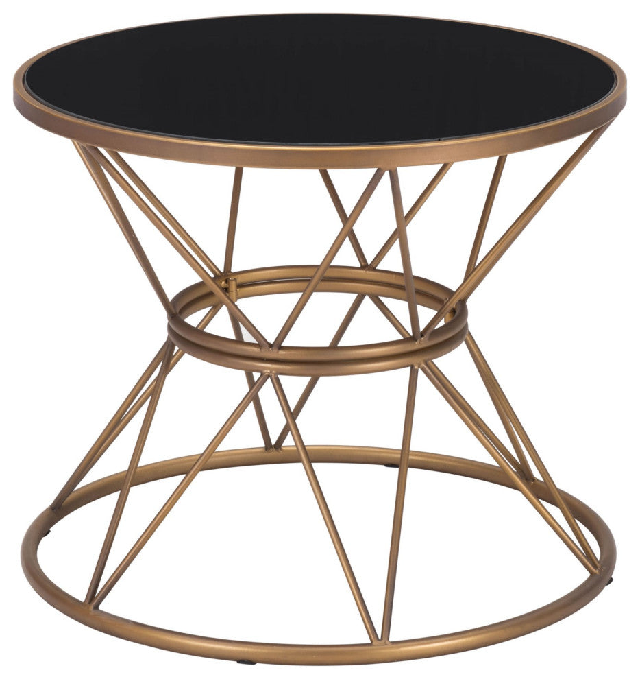 Sofa Side Table, Square, Steel Metal, Glass, Black, Gold, Lounge Hospitality