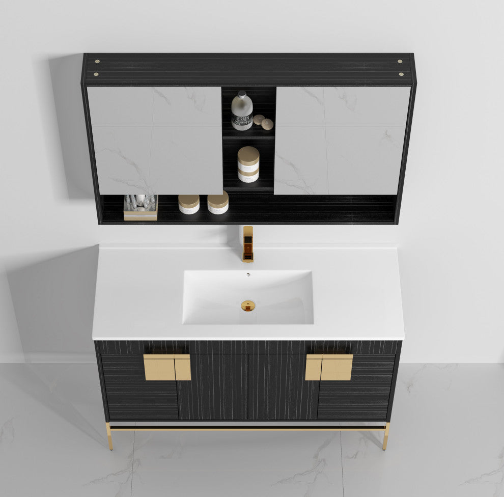47" Kuro Minimalistic Single Sink Vanity, Dawn Gray, With Medicine Cabinet