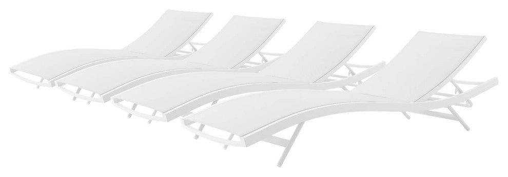 Lounge Chair Chaise, Set of 4, Aluminum, Metal, White, Modern, Outdoor Patio
