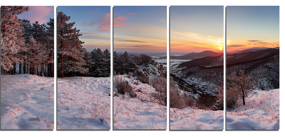 Slovakia Panorama at Winter, Landscape Canvas Art Print, 60"x28", 5 Panels