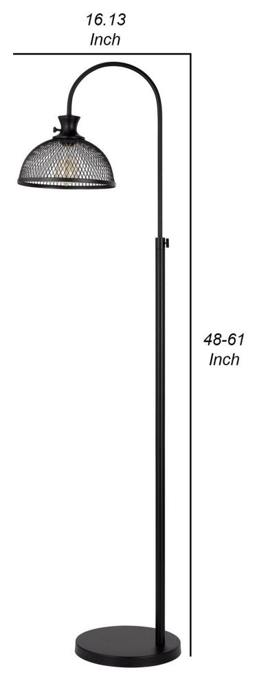 61 Inch Modern Floor Lamp, Hanging Mesh Shade, Metal Base, Black