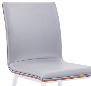 Crystal Dining Chair in Brushed Stainless Steel w/ Gray Faux Leather - Set of 2