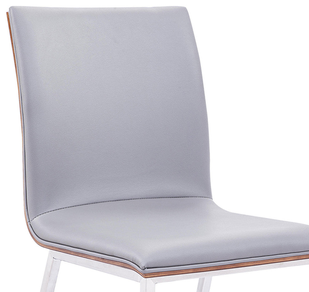 Crystal Dining Chair in Brushed Stainless Steel w/ Gray Faux Leather - Set of 2