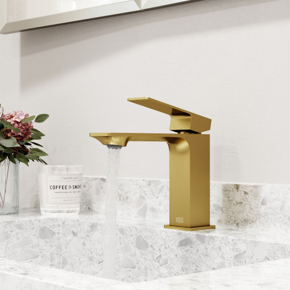 VIGO Dunn 6" H Single Handle Single Hole Bathroom Faucet, Matte Brushed Gold, Without Extras