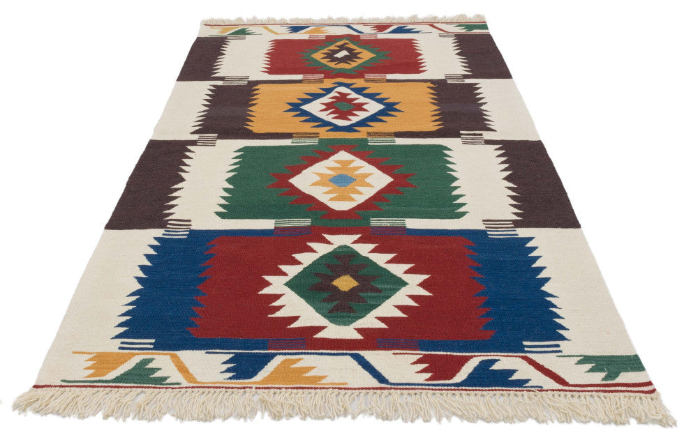 New Handwoven Turkish Kilim Rug 3' 11" x 6' 4", 47 in. x 76 in.