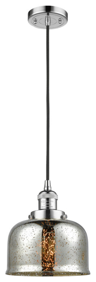 Large Bell 1-Light LED Pendant, Polished Chrome, Glass: Silver Mercury