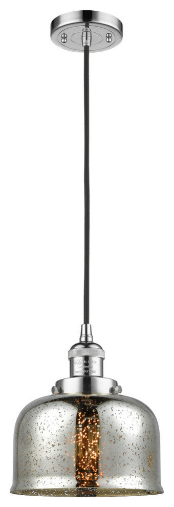 Large Bell 1-Light LED Pendant, Polished Chrome, Glass: Silver Mercury