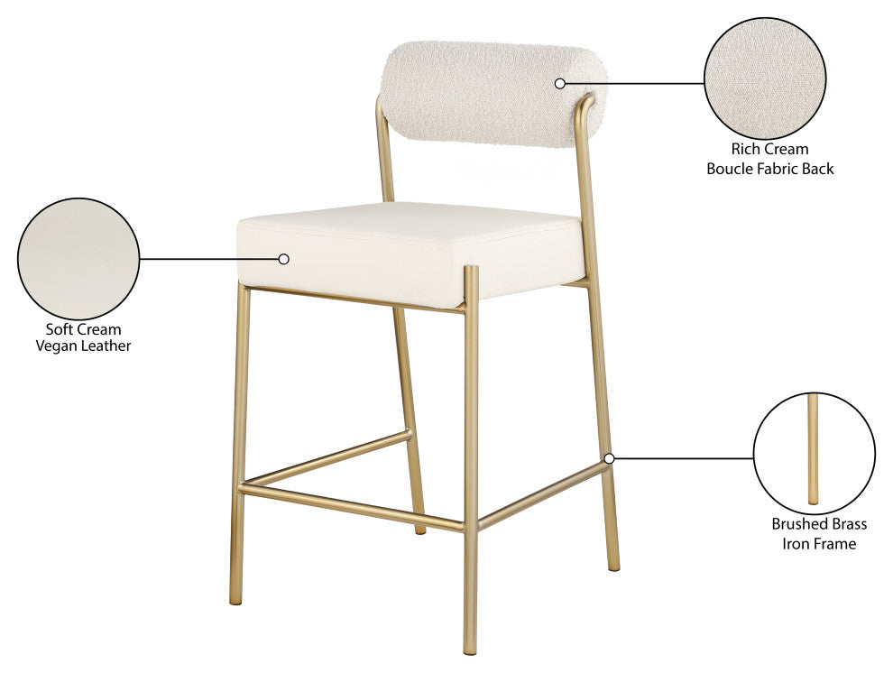 Carly Faux Leather Seat/Boucle Fabric Back Counter Stool, Cream