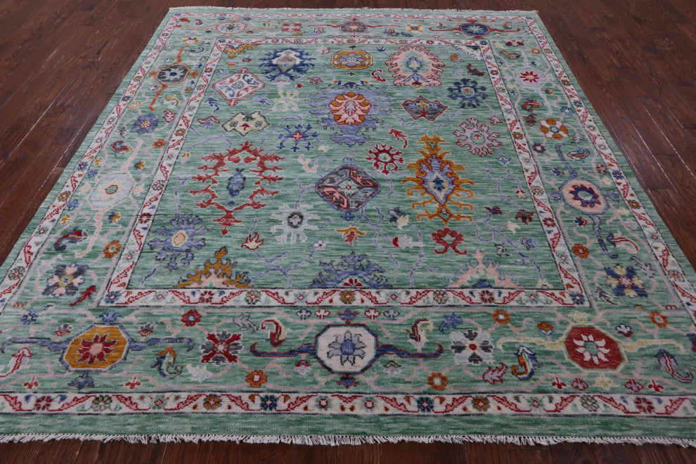 9' Square Handmade Turkish Oushak Wool Rug - Q13364
