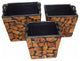 Set Of Three Wooden Planter, Brown And Black