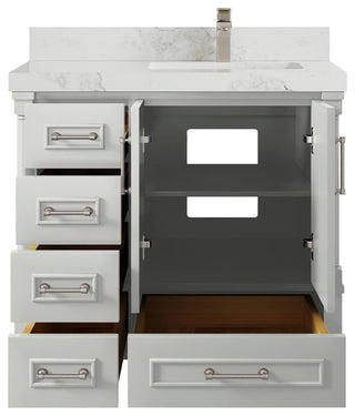Aberdeen 36 Right Offset Bath Vanity in Coventry Gray 2" Calacatta Nuvo