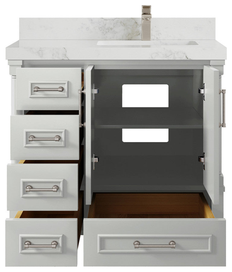 Aberdeen 36 Right Offset Bath Vanity in Coventry Gray 2" Calacatta Nuvo