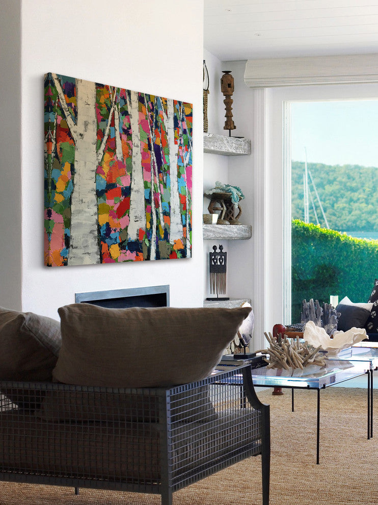 "Gray Birches" Painting Print on Wrapped Canvas, 48"x48"