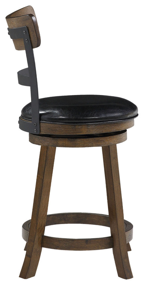 Riverside Walnut High Back Wood and Metal Bar Stool, 36.5 in.