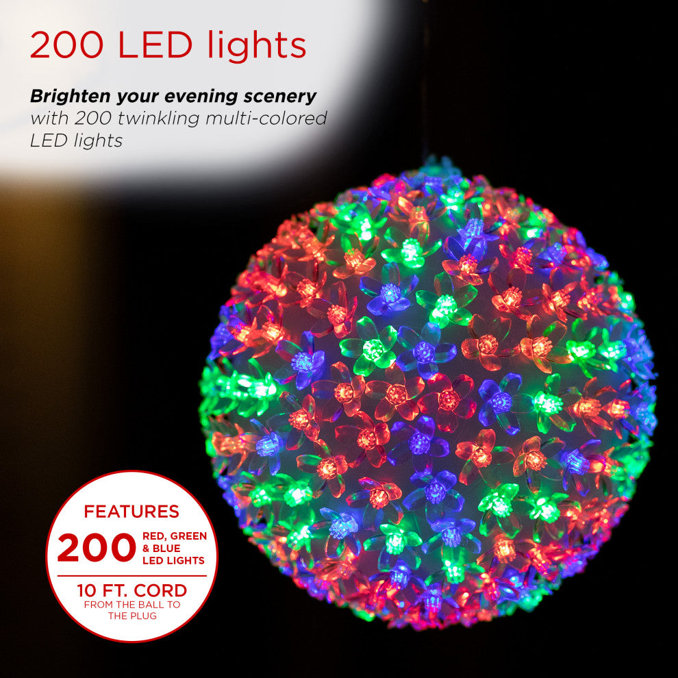 8"H Indoor/Outdoor Flashing Sphere Hanging Ornament with Multi-Colored LED Light