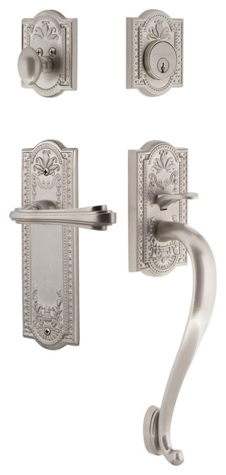 Meadows Plate S Grip Entry Set Fleur Lever, Satin Nickel, 2-3/4", Left